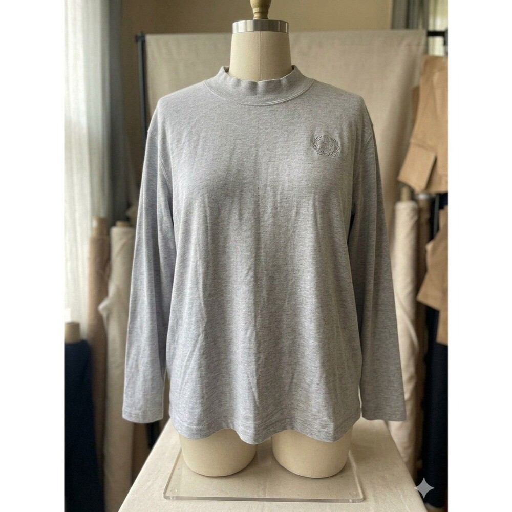 Blair Plus 3XL Gray Solid Mock Neck Long Sleeve Cotton Knit Top